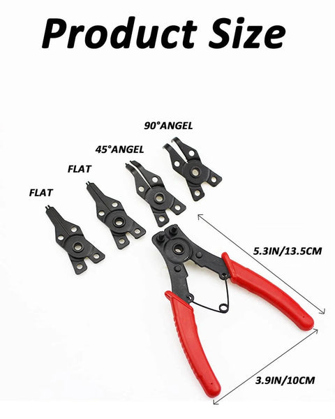 All In One Snap Ring Pliers Set With Interchangeable Jaw Heads For 45 90 And 180 Degree Angles, Heavy Duty C Clip Removal Tool For Automotive