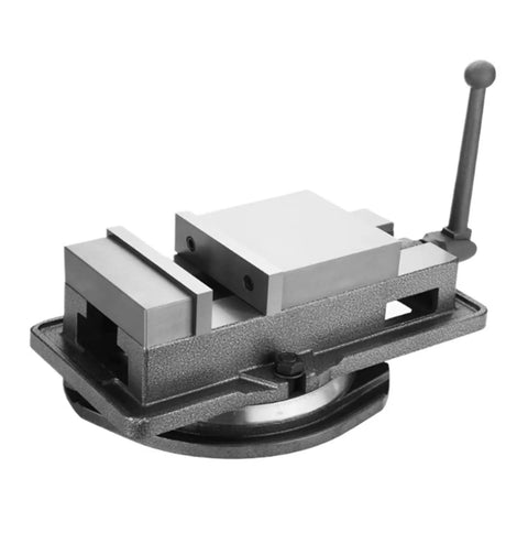 Heavy Duty CNC Bench Vise Bombproof Workholding Fixture For Industrial Machining Shop Precision Ground Steel Tool Holder angle view with quick clamp.