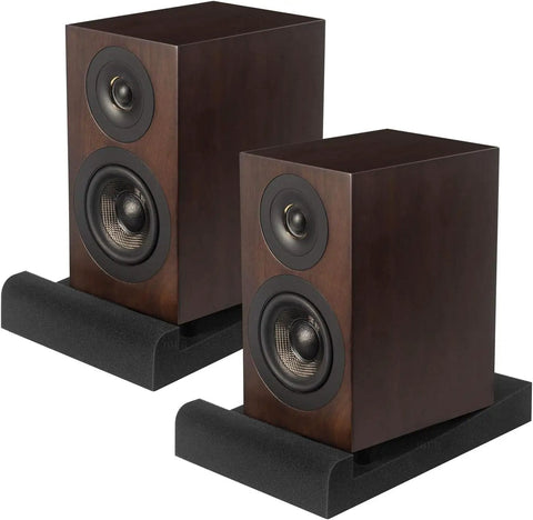 Two Pack Studio Monitor Isolation Pads For 3 To 4.5 Inch Speakers High Density Acoustic Foam To Cut Vibration And Improve Crisper Sound Quality 8 X 6.3 X 1.4 Inch Cushions For Desk Or Stand Mount under speakers
