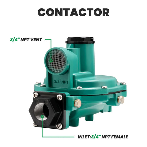 Watflow LP-Gas two-stage propane regulator, back-mount, green; 3/4 in NPT inlet and outlet