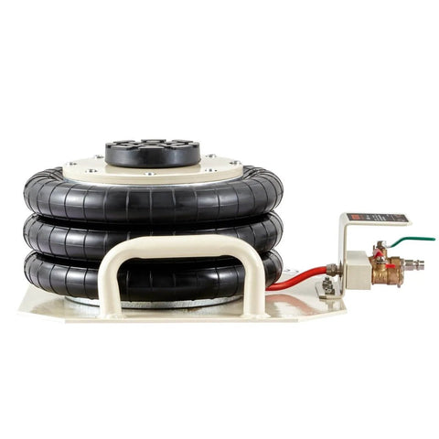 Side view of Beefy Triple Bag Air Jack For Cars, 3 Ton Pneumatic Lift With Six Steel Pipes, Raises Up To 17.7 Inches In 3 To 5 Seconds.