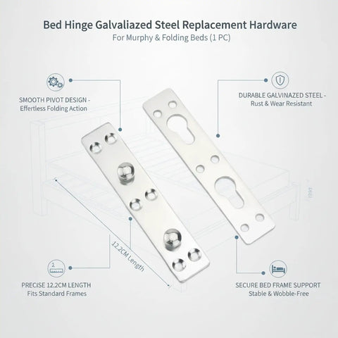Durable Galvanized Steel Bed Hinge For Murphy And Folding Beds 4.8 Inch Square Corner Replacement Hardware Silver Pivot Joint 1 Pack