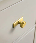 Brushed Gold Cabinet Knobs With Backplates, Zinc Alloy Kitchen Hardware, installed on a drawer in a modern kitchen