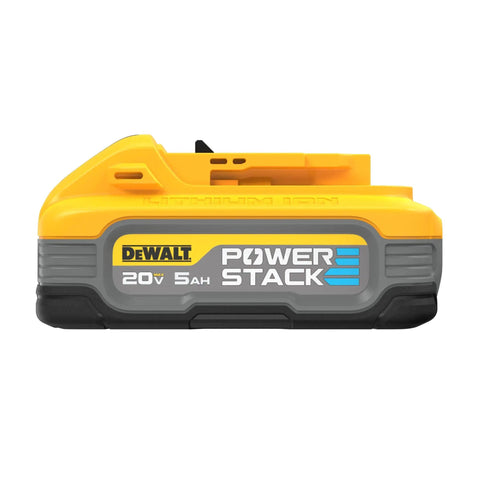 Side view of a Powerstack 20V Max Battery Starter Kit With Rechargeable 5Ah Lithium Ion Pack For Cordless Tools Delivers Beast Mode Power And Efficient Performance Non Marring Rubber Base Built Tough For Heavy Duty Jobs.