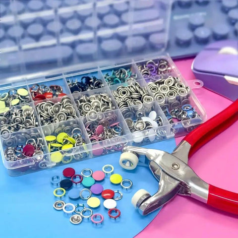 Snap Fastener Kit With Hollow And Solid Metal Prong Snaps 9.5Mm 400 Pcs 100 Sets In 10 Color Options With Durable Punch Tool And Pliers