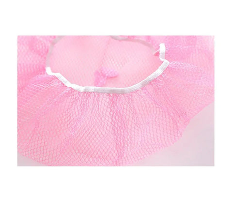 Close-up of pink mesh cover for fans, part of 4 Pack Family Baby Kid Finger Protectors For Fans With Dustproof Mesh Covers Butterfly Design Safe Washable Lightweight Safety Fan Guard For Kids And Babies Pink.