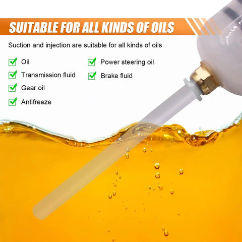 Heavy Duty 500CC Auto Fluid Extractor Pump With Reinforced Suction Hose for all kinds of oils including antifreeze and brake fluid.