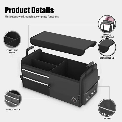 Grab And Go Trunk Storage Organizer For Cars SUVs And Trucks Collapsible Multi Size System with Medium 63L or Compact 32L, black