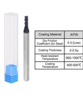 2.5mm Square Nose End Mill Pack Of 2 Solid Carbide CNC Router Bits With AlTiN Coating 4 Flute Spiral Milling Cutter displayed with specs
