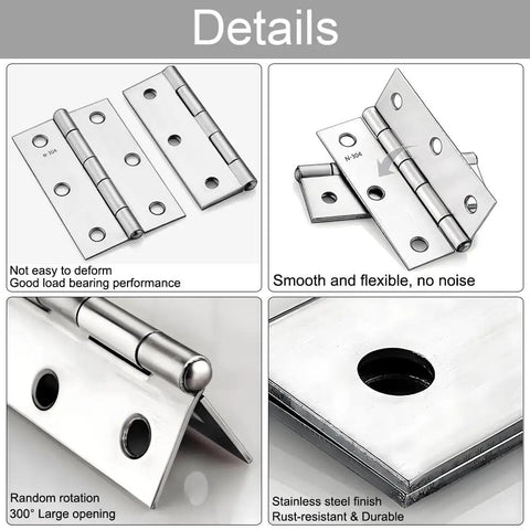 Heavy Duty 3 Inch Door Hinges Brushed Nickel Stainless Steel Set Bulletproof For Cabinets Furniture Doors Woodworking Hardware Pack No Sweat Install Swings Like A Dream, showcasing details of hinges.