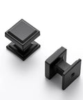 Matte Black Square Cabinet Knobs 15 Pack 1 Inch Diameter Zinc Solid Drawer Pulls Farmhouse Cabinet Hardware Handles For Cupboard Dresser Closet And Bathroom Modern Knob Set For Cabinets, showing two knobs in close-up view.