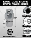 Mag Lug Nut Set 12mmx1.5 With Center Washer Chrome Finish 20 Pcs Fits Cragar SS Wheels And Standard Mag Seating Thirteen Sixteenths Inch Hex Durable Wheel Hardware For Toyota Mitsubishi Mazda And More