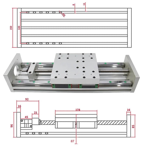 Rock Solid Xyz Axis Linear Stage With Sfu1605 Ball Screw And Hgh20 Guide Rail For Cnc Rigs 1000Mm Long Throw detailed view with dimensions.