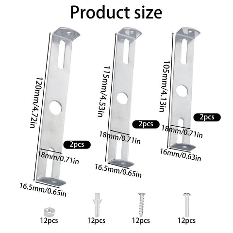 Six Pack Universal Light Fixture Mounting Bracket Square Kit For Ceiling Or Wall, 4.1 To 4.7 Inch Adjustable Crossbar With Screws, sizes shown