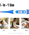 One Button Digital Thermometer For Fever Relief, No Fuss Oral And Rectal Use For Adults, Pack Of 4, Minimalist Sleek Design, Quick Accurate Readings, Easy Operation For Busy Homes, 3-in-1 use shown for oral, armpit, and rectal