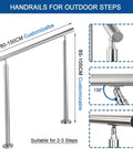 Dang Solid Two Tier Outdoor Stainless Steel Railing For Front Porch And Patio Steps With Secure Floor Mount Base Offering Custom Adjustable Height Top Shelf Deck Guardrail System Built Tough, height adjustable from 85 to 105 cm.