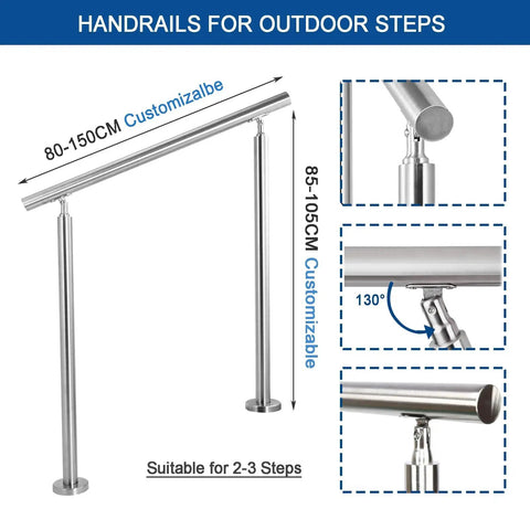 Dang Solid Two Tier Outdoor Stainless Steel Railing For Front Porch And Patio Steps With Secure Floor Mount Base Offering Custom Adjustable Height Top Shelf Deck Guardrail System Built Tough, height adjustable from 85 to 105 cm.