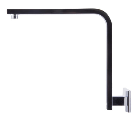 12 Inch Square Raised Wall Mounted Shower Arm With Curved Gooseneck Beefy Solid Brass Polished Chrome Standard Half Inch NPT Heavy Duty Square Pipe Design Built To Last For Large Square Rain Shower Heads