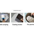 Ladle scraping with Arc Shaped Drywall Putty Knife, 402 stainless steel tool for finishing and patching, smooth edges, easy grip.
