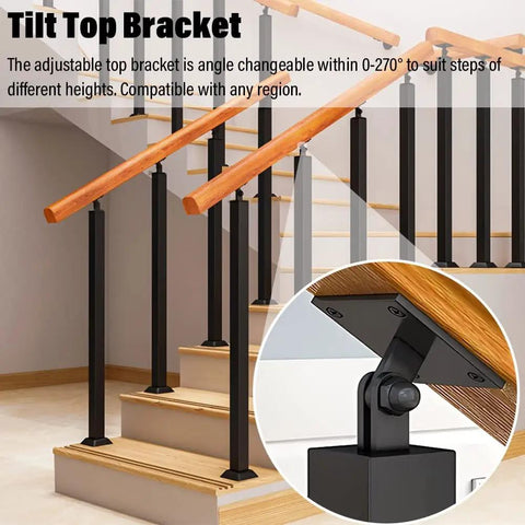 Heavy Duty Black Railing Balusters And Stair Spindles 25 Pack Wrought Iron Look Deck Post Kit tilt top bracket adjustable for different heights.
