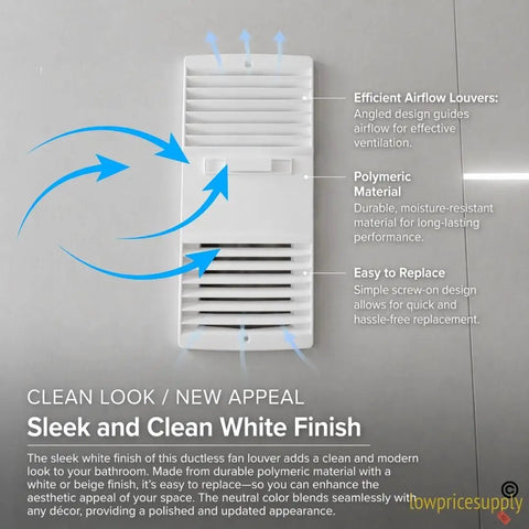 Quiet Ductless Bathroom Exhaust Fan Kit With Grille And Unscented Filter Cartridge For Residential Remodel, white finish shown.