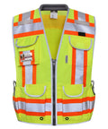 Front view of Hi Vis Two Tone Engineer Safety Vest With 3M Scotchlite Reflective Tape Padded Collar Retractable ID Pocket Heavy Duty Zipper