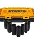 Lockable Tough Box 7 Piece Deep Drive Impact Socket Set, 1/2 Inch SAE Chrome Vanadium Sockets, Stacking Case With Clear Lid and Removable Tray