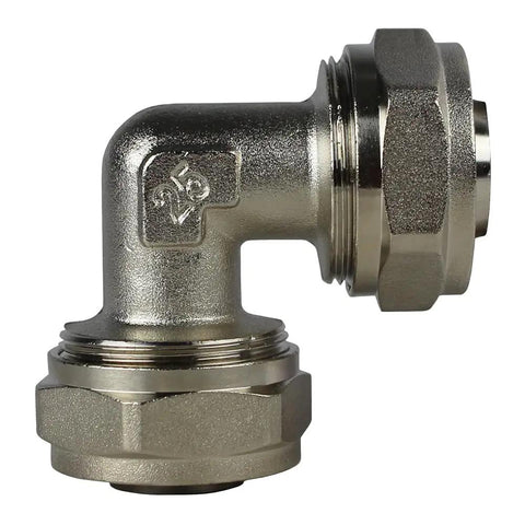 Elbow Fitting For Three Quarter Inch Tubing Three Pack, Nickel Plated Brass, Double O Ring Compression, Heavy Duty And Corrosion Resistant