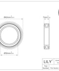 Technical drawing of a precision 6806ZZ ball bearing showing dimensions, including 42mm outer diameter and 7mm width.