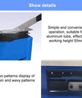 Close-up of the Ultimate Manual Metal Hose Sealer Crimping Machine For Cosmetics Tube Closure, displaying aluminum tube clamps and pattern options.