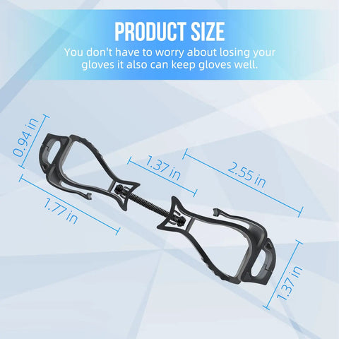Dimensions of durable glove clip holder for work gloves, heavy duty clip for duty belts and construction gear ergonomic design