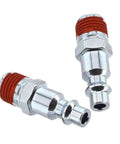 Premium Red 2 Pack 1/4 Npt Male Air Line Fitting Quick Connect Coupler Kit For Compressor Hose And Pneumatic Tools Industrial Type D Standard Heavy Duty, two metal fittings