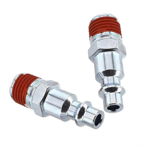 Premium Red 2 Pack 1/4 Npt Male Air Line Fitting Quick Connect Coupler Kit For Compressor Hose And Pneumatic Tools Industrial Type D Standard Heavy Duty, two metal fittings