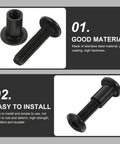 Top Shelf M6x25 Black Stainless Steel Binding Screws With Matching Cap Nuts displayed from multiple angles, showcasing durable material and design.