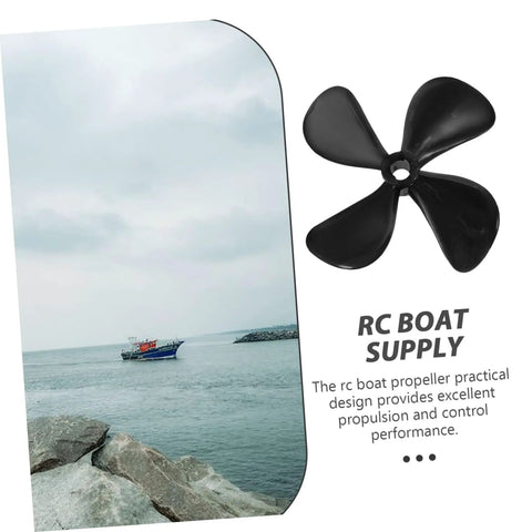 Pair Of High-Strength RC Boat Propeller Shaft Set For Fishing And Simulation Boats Replacement Parts For Remote Control Models Easy To Install And Durable Propellers Built Tough For Realistic Runs shown with propeller and boat.