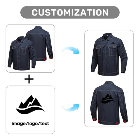 Custom Heavy Duty Work Jacket For Men And Women, Rugged Tear Resistant Mechanic Outerwear, personalized logo examples.