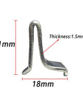 Adjustable Steel Pilaster Shelf Support Clip Set of 14 with Zinc Finish for Standard Shelving Systems, side view, measurements shown