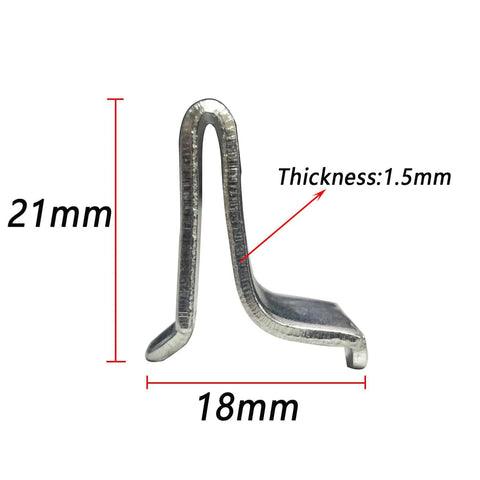 Adjustable Steel Pilaster Shelf Support Clip Set of 14 with Zinc Finish for Standard Shelving Systems, side view, measurements shown
