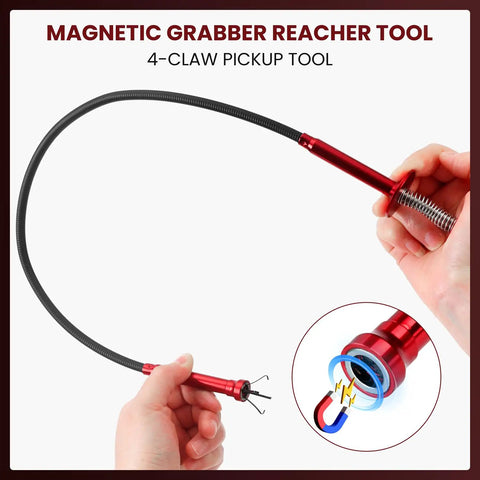 Heavy Duty Magnetic Grabber Reacher Tool With Four Claw Gripper And Spring Loaded Handle, 24 Inch Reach For Pickup In Engine Bay, Bathroom, Kitchen Sinks, Sewers, And Other Tight Spaces