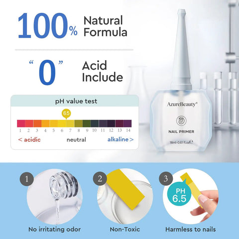 18ml Nail Dehydrator and Primer Pro Grade Set Acid Free and Hema Free showing bottle, pH value, and features at 0 acid level.