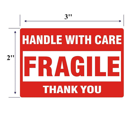 Handle With Care Fragile Shipping Labels 2 By 3 Inches Red Warning Pack Of 500 Per Roll Permanent Adhesive Easy Peel And Stick