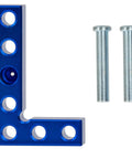 Dead Accurate Mini Center Finder For Woodworking Enthusiasts Featuring A 90 Degree Layout Square With Dowel Pins To Nail Projects Without Breaking A Sweat, blue metal right angle tool with pins.