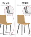 Before and after using Heavy Duty Adjustable Leveling Feet for Furniture M6 Screw On Glide Stems with 30mm Base on chair legs.