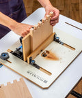 Box Joint Router Jig With Precision Indexing For Router Table, Smooth Glide Sled, and Durable Table Saw Jigs in use on table