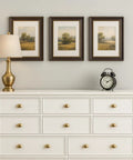 White dresser with 10 Pack Oval Champagne Bronze Cabinet Knobs And Furniture Pulls Single Hole Hardware Handle For Kitchen Cabinets Cupboards Dressers And Wardrobes Great For Modern Homes And Rustic Styles Easy Install Durable Finish, lamp, and clock on top.