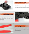 All In One PEX Cinch Clamp Tool Kit features factory calibrated tool, ratcheting mechanism, labor-saving handles, and ergonomic design.