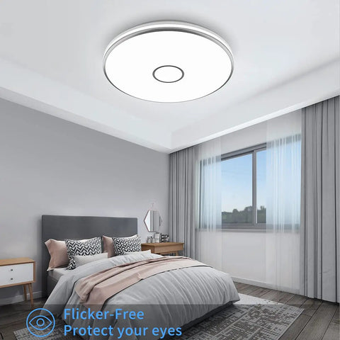 15 Inch LED Flush Mount Ceiling Light 40W 3800 Lumens Daylight 5000K Waterproof Round Fixture in modern bedroom setting