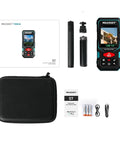 Outdoor Laser Measure 330 Feet With Cam Viewfinder And Adjustable Aluminum Tripod Portable Handle And Protective Case For Easy Outdoor Measuring Long Distance Accuracy To One Sixteenth Inch PowerBurst PowerChirp Tech, case and accessories