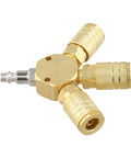 Three Way Brass Pneumatic Manifold With Quick Connect Brass Couplers for Seamless Air Lines In The Shop Or Garage Heavy Duty One Quarter Inch