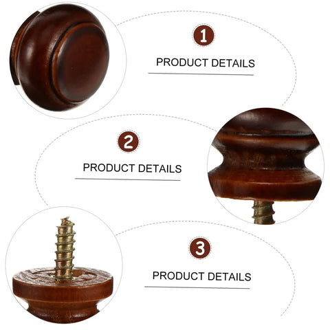 Close-up views of Eight Pack Round Wood Door Knobs for Drawers, Wardrobes, Cabinets, and Closets with smooth finish.
